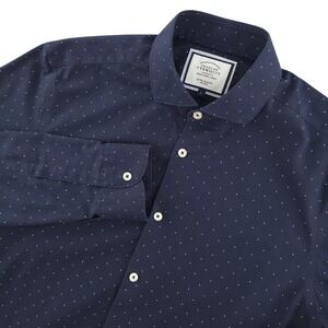 Charles Tyrwhitt Dress Shirt Mens Large Blue Polka Dot Extra Slim Non Iron